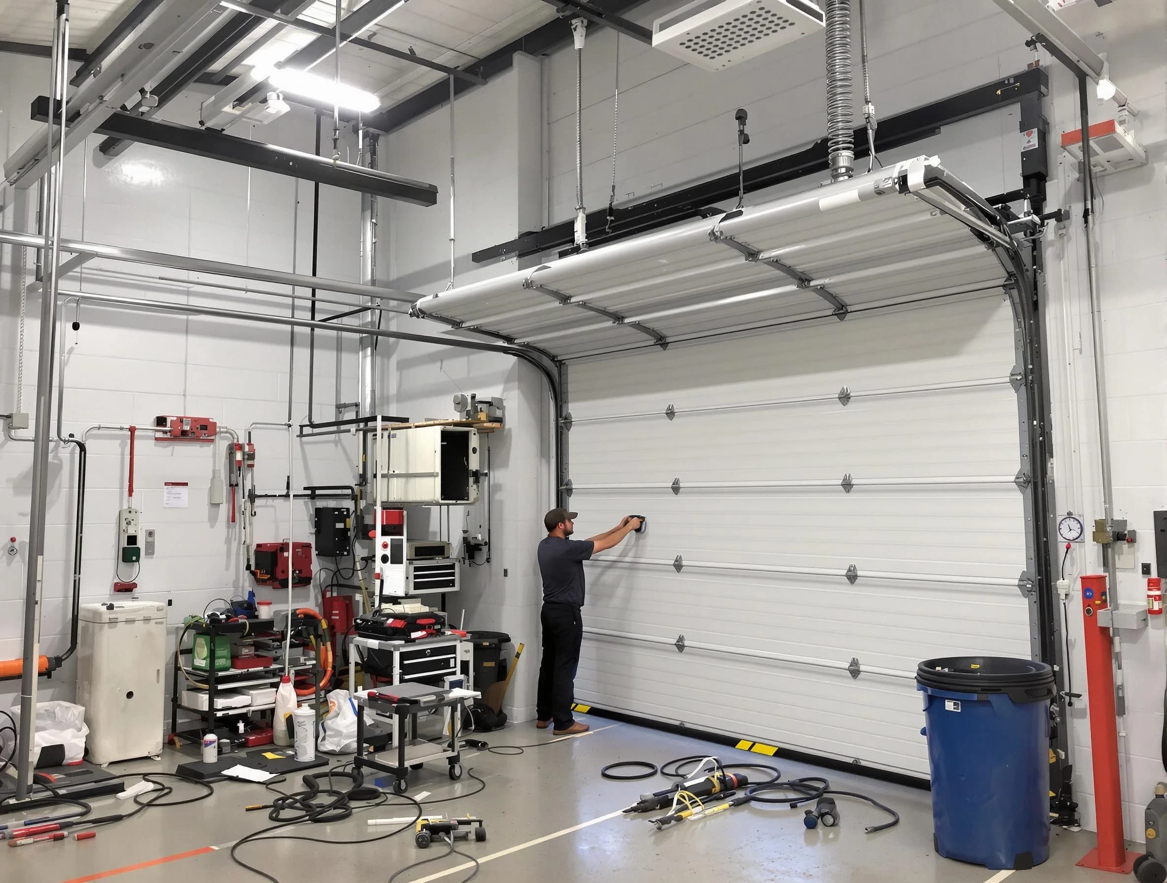 Childersburg Garage Door Repair certified technician performing commercial door repair at a Childersburg business facility