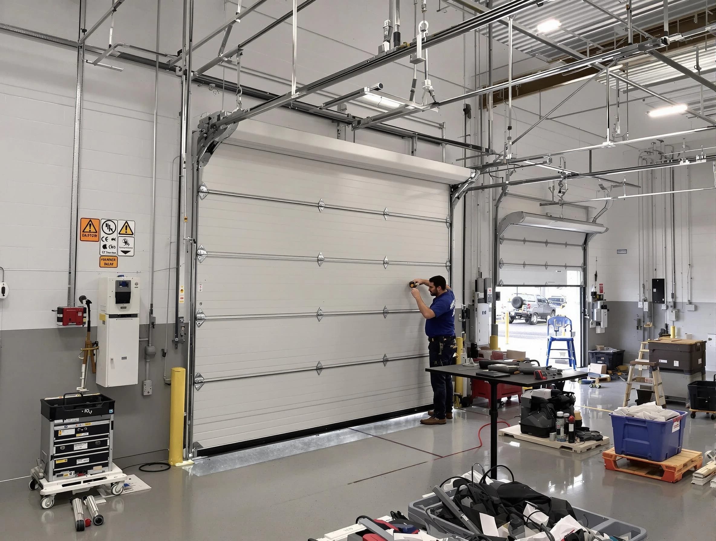 Commercial garage door repair being performed by Childersburg Garage Door Repair expert in Childersburg