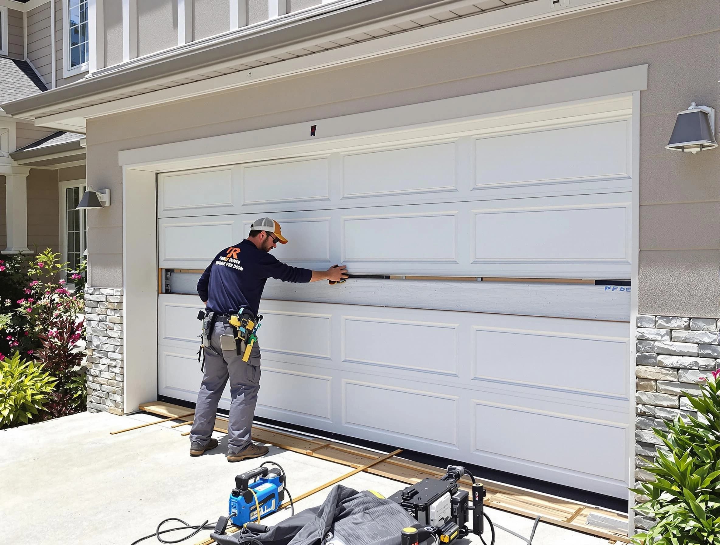 Childersburg Garage Door Repair team performing complete garage door replacement at Childersburg residence