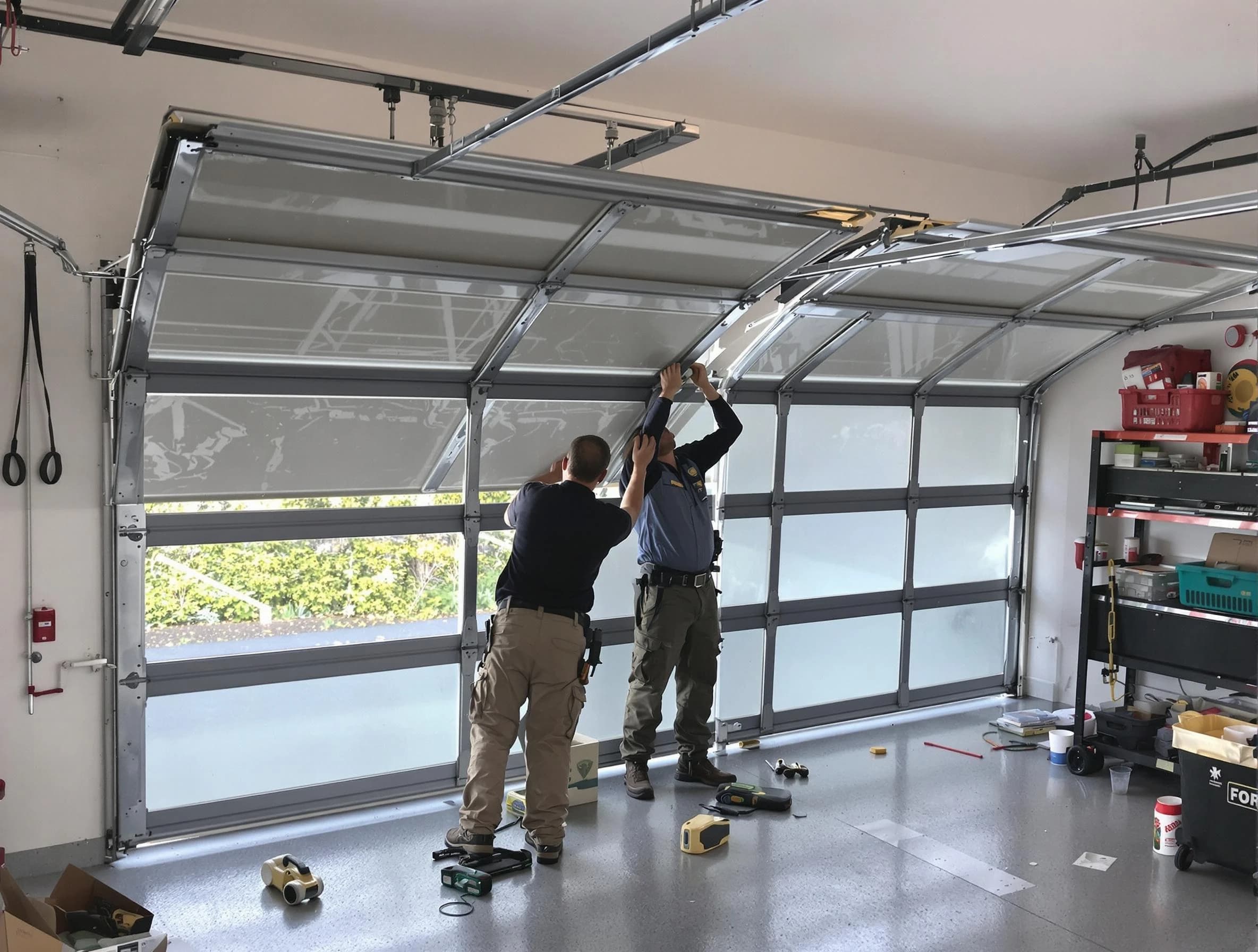 Childersburg Garage Door Repair expert performing precise panel replacement on Childersburg garage door