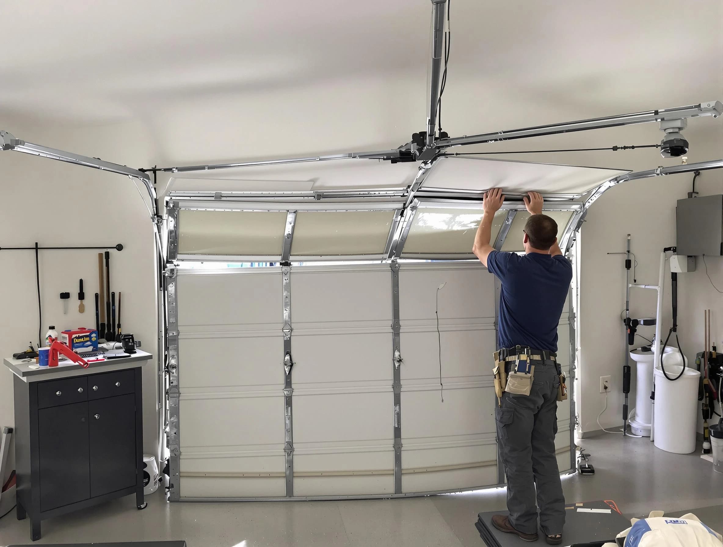 Childersburg Garage Door Repair specialist performing precise section replacement on Childersburg garage door