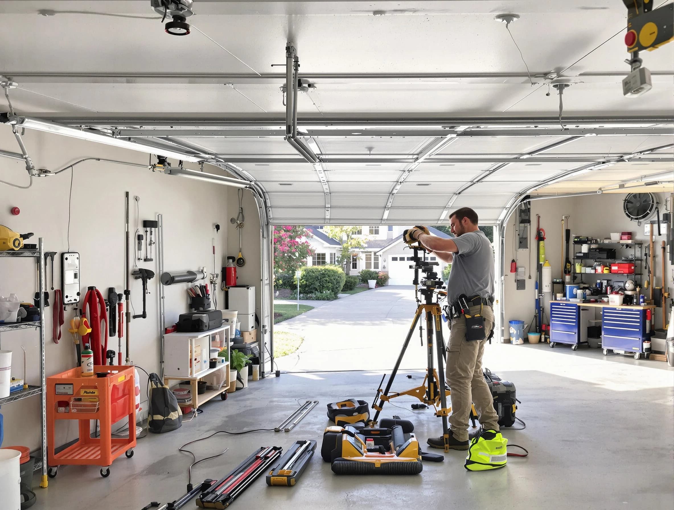 Childersburg Garage Door Repair specialist performing laser-guided track alignment in Childersburg