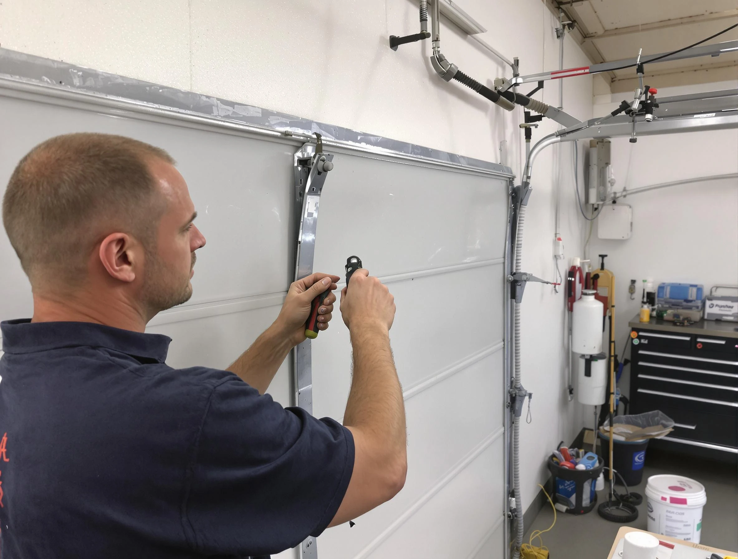 Before and after garage door dent repair by Childersburg Garage Door Repair in Childersburg