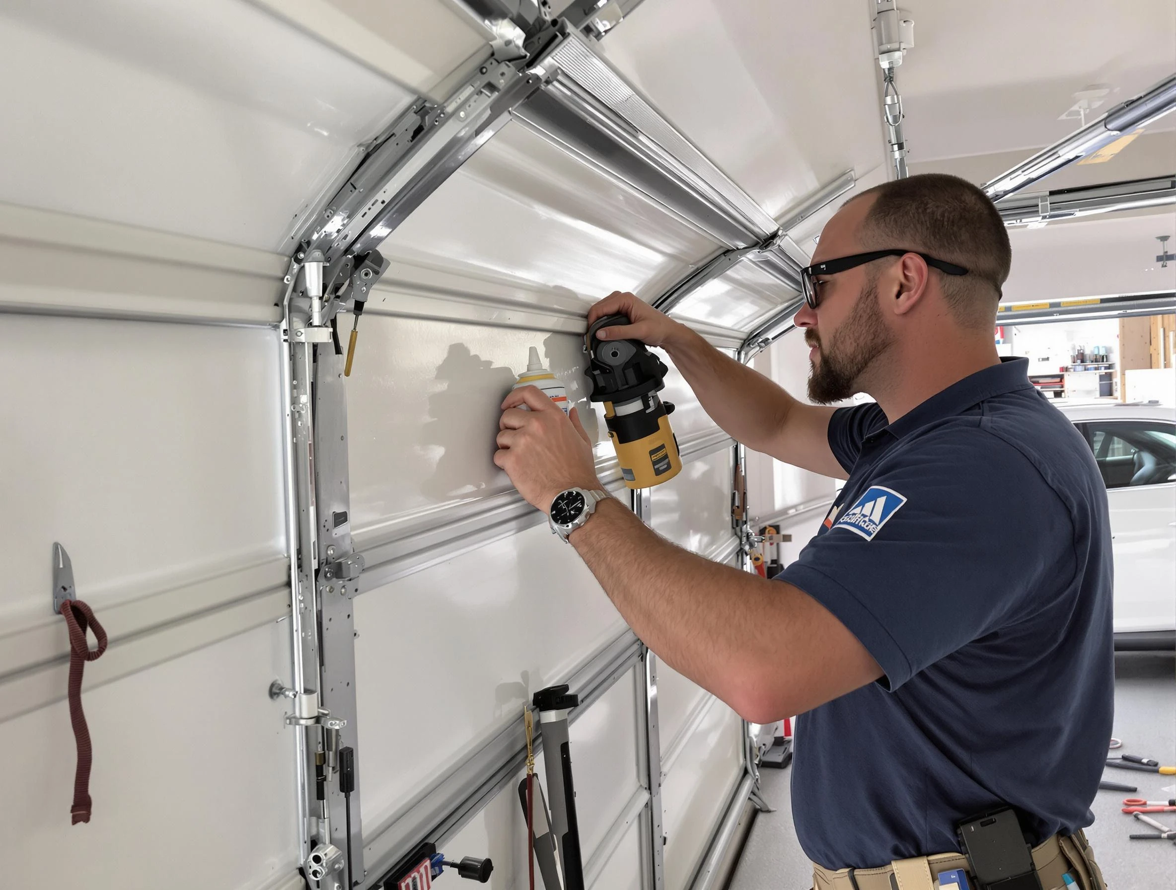 Childersburg Garage Door Repair technician quieting a noisy garage door in Childersburg
